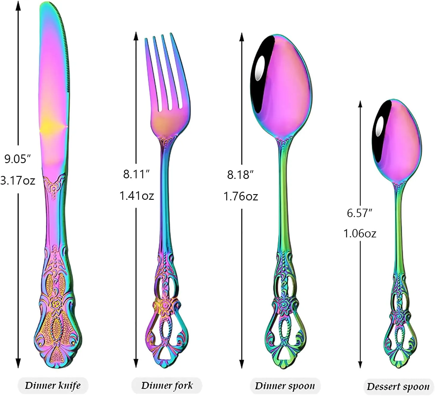 Mirror Polished Rainbow Silverware Set, 24-Piece 18/10 Stainless Steel Shiny Finish Flatware Service for 6, Kitchen Utensils, Tableware Cutlery for Home Restaurant, Dishwasher Safe
