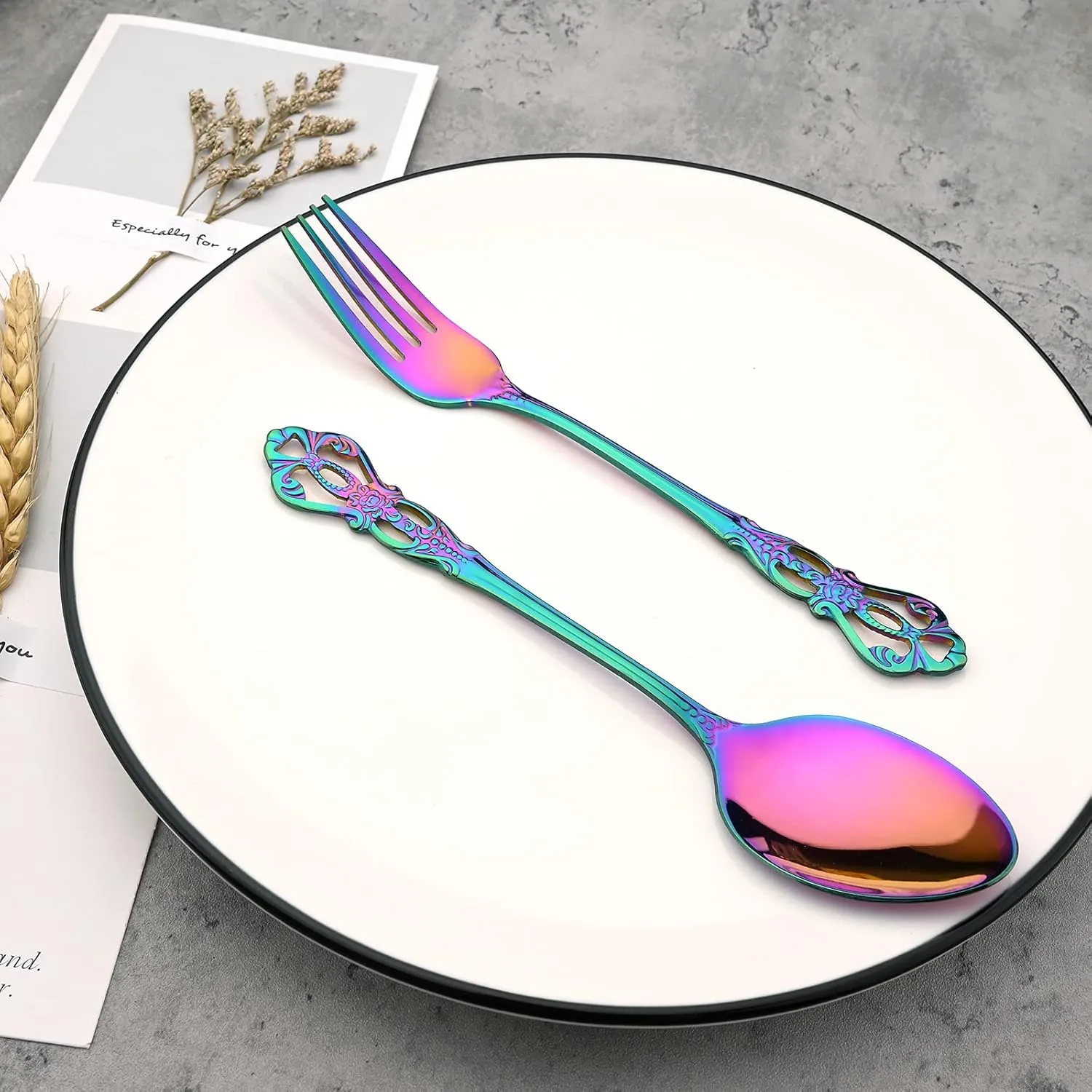 Mirror Polished Rainbow Silverware Set, 24-Piece 18/10 Stainless Steel Shiny Finish Flatware Service for 6, Kitchen Utensils, Tableware Cutlery for Home Restaurant, Dishwasher Safe