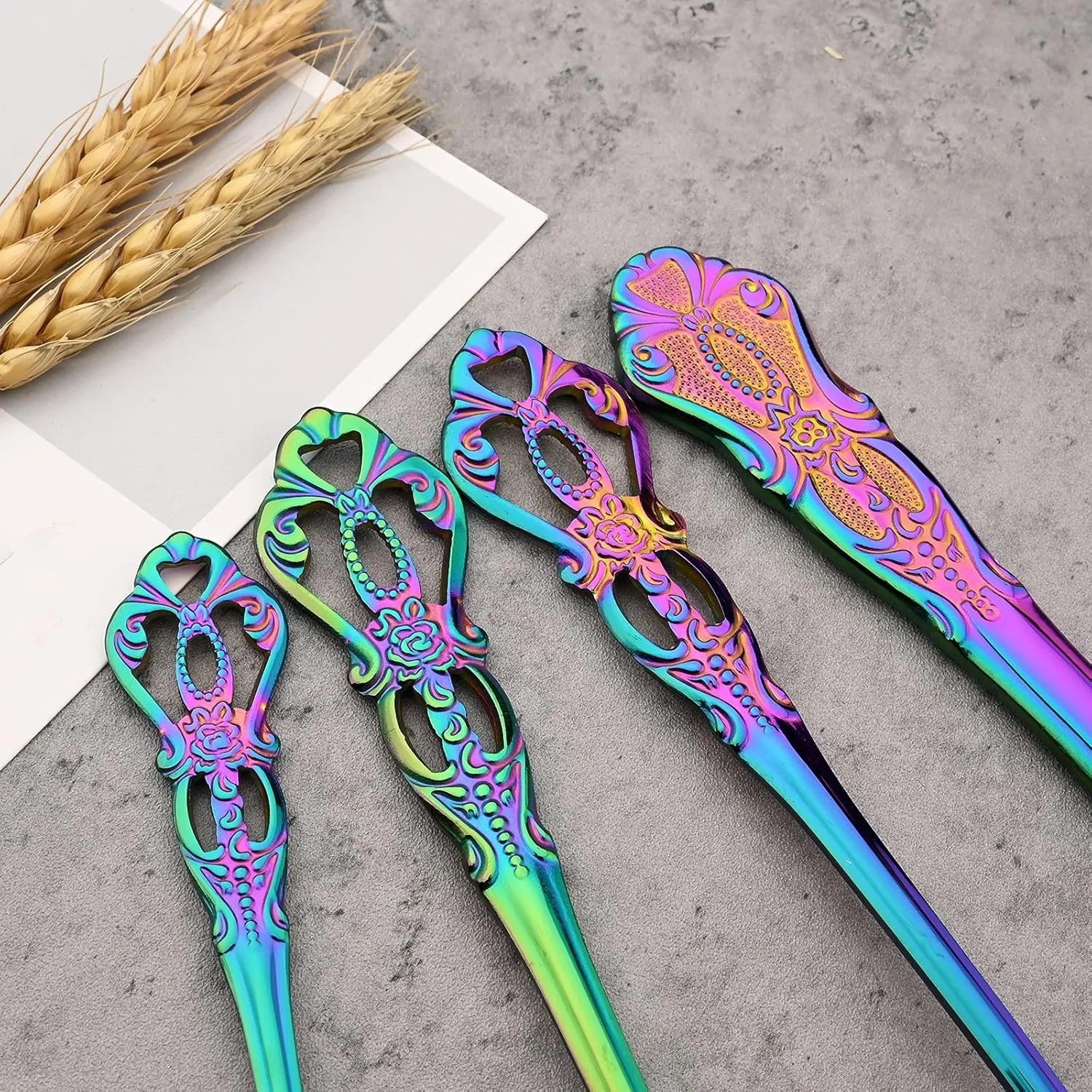 Mirror Polished Rainbow Silverware Set, 24-Piece 18/10 Stainless Steel Shiny Finish Flatware Service for 6, Kitchen Utensils, Tableware Cutlery for Home Restaurant, Dishwasher Safe