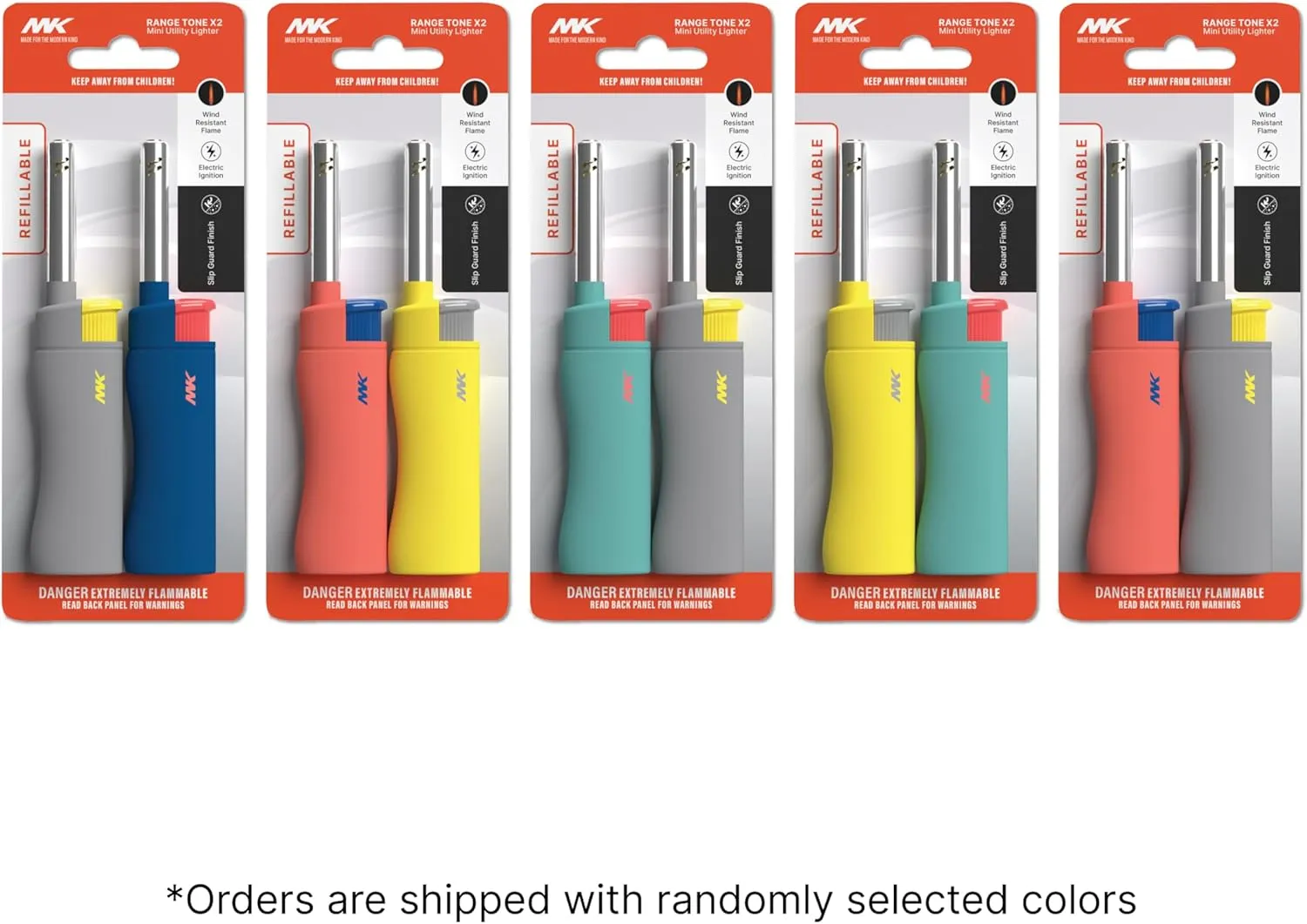 MK Lighter 4PCS Candle Lighters With 1PC Premium Butane Set, Random Colors, Windproof Flame, Ideal for Candle, BBQ, Refillable (Tone-4PC 1Butane)