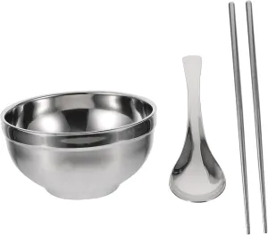 Mobestech Stainless Steel Chopsticks Spoon Set Lunch Box Utensils Bowl Spoon Portable for Traveling Camping School