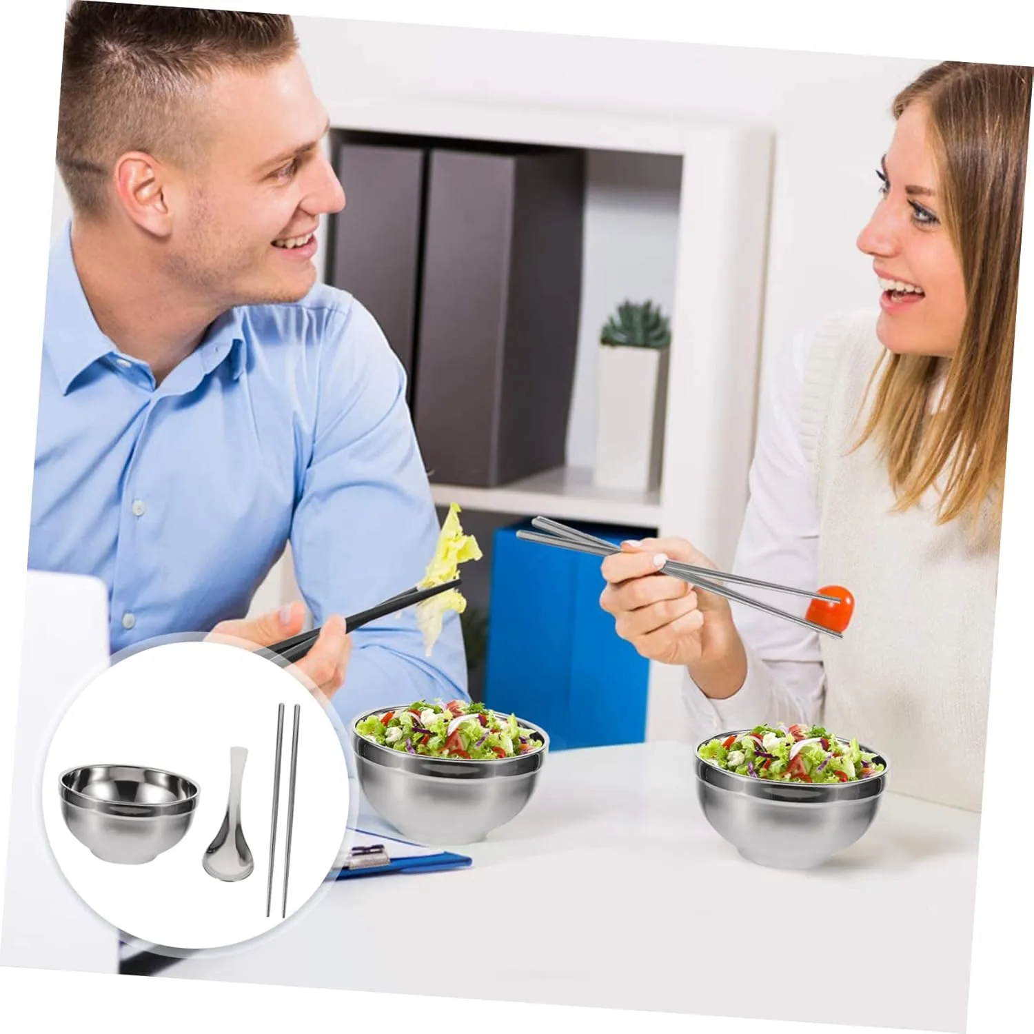 Mobestech Stainless Steel Chopsticks Spoon Set Lunch Box Utensils Bowl Spoon Portable for Traveling Camping School