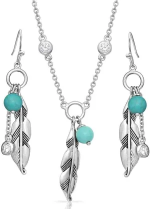 Montana Silversmiths Women's Charming Feather And Turquoise Jewelry Set Silver One Size