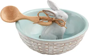 Mud Pie Bunny Bowl Tidbit, 5.75" dia x 4" spoon: 3.5", BLUE