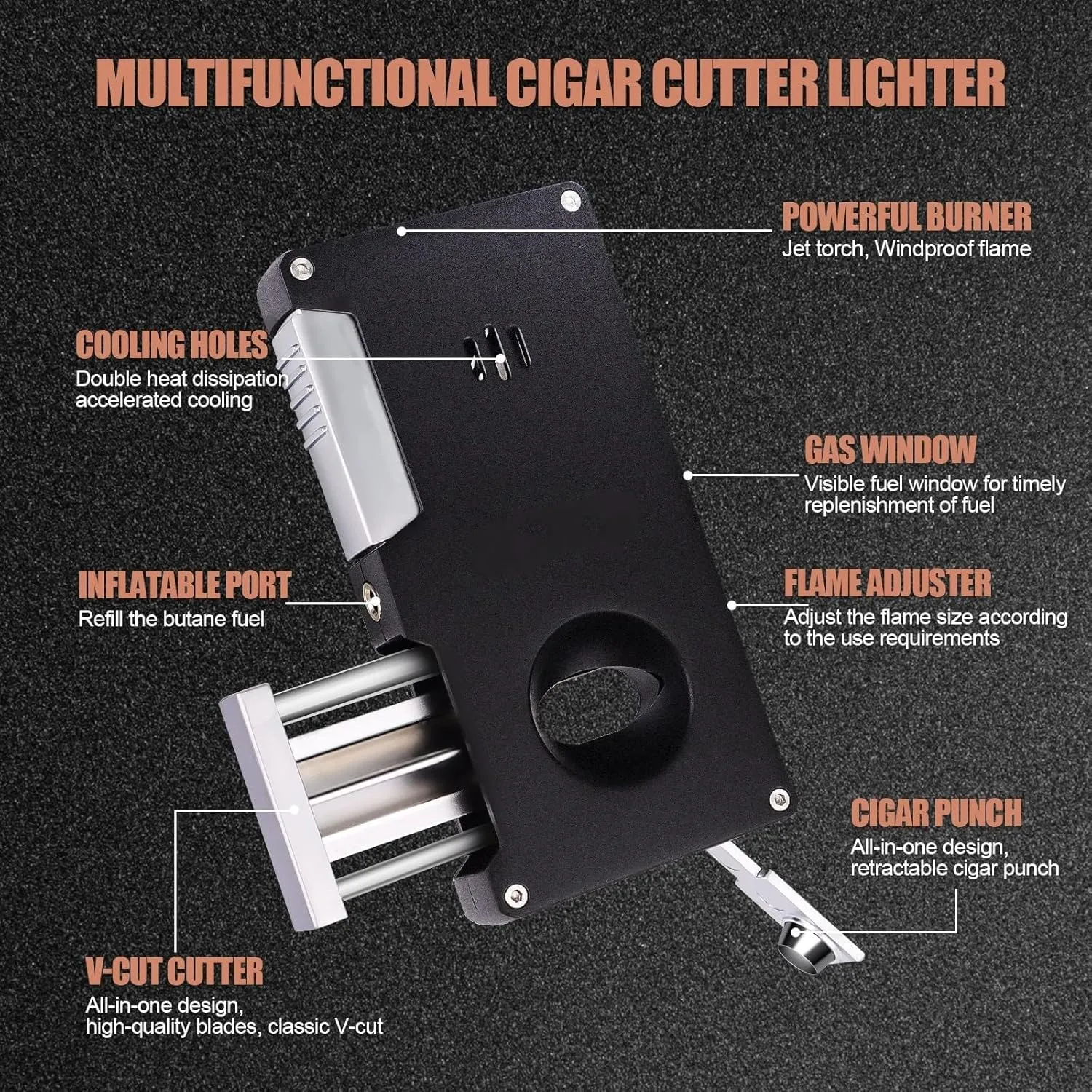 Multi-Function Torch Lighter, Visible Fuel Window, Adjustable Windproof Jet Flame Butane Refillable Jet Flame Lighter (Butane Not Included)(Color:B)