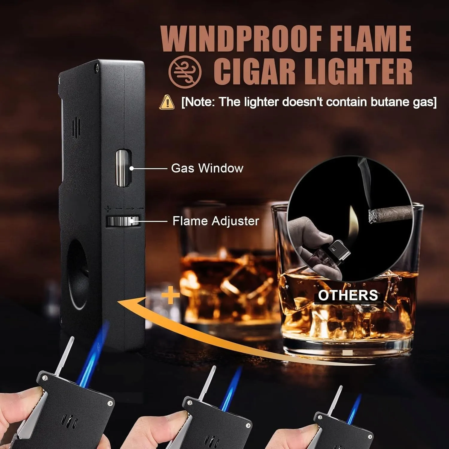 Multi-Function Torch Lighter, Visible Fuel Window, Adjustable Windproof Jet Flame Butane Refillable Jet Flame Lighter (Butane Not Included)(Color:B)