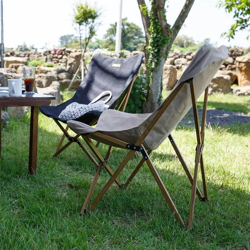 MW01 Wooden Grain Folding Moon Chair