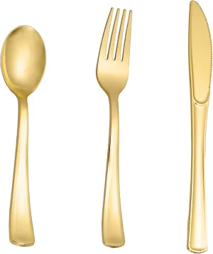 N9R 160pcs Gold Plastic Silverware - Gold Plastic Utensils Set - Tableware Flatware Kit 80 Forks, 40 Spoons, 40 Knives Disposable Cutlery Set for Party, Wedding, Birthday