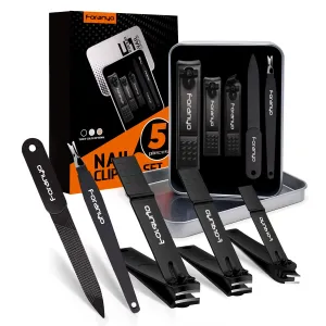 Nail Clippers, 5 Pack Toenail Clippers Fingernail Clipper Nail Clippers for Men Women Adult, Nail Cutter Nail Clippers Set for Thick Toenails-[Black]