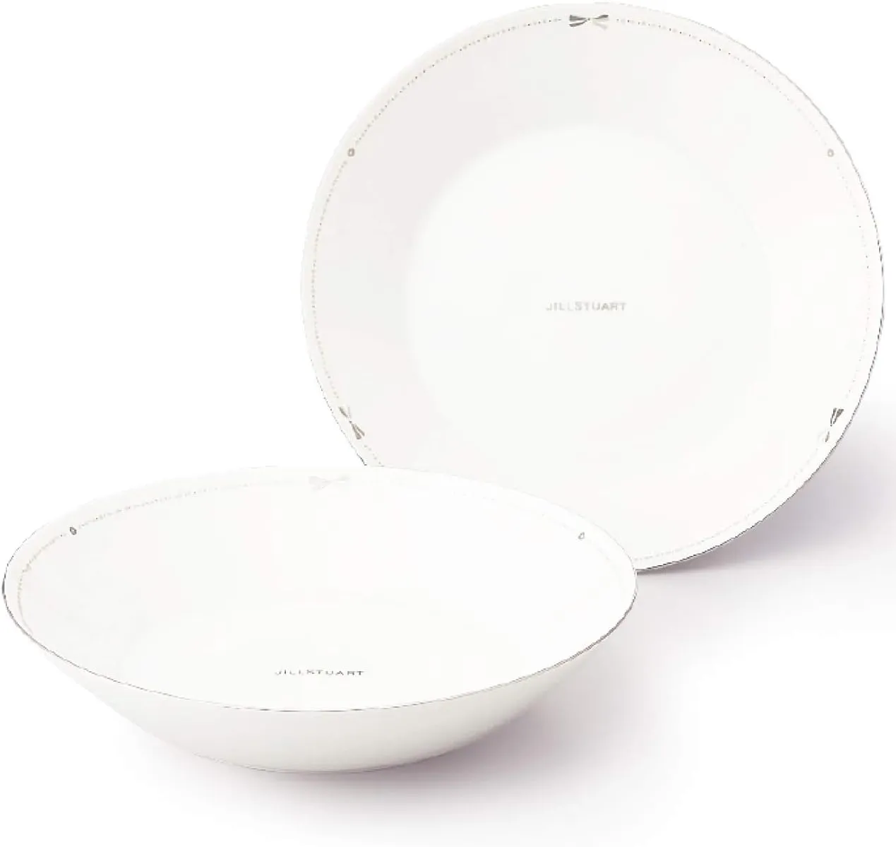 Narumi 41635-33355 Jill Stuart Plate Set, 8.7 inches (22 cm), White, Ribbon Pattern, Stylish, Cute, Deep Plate, Made in Japan, Gift Box