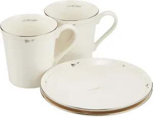 Narumi 41635-33357 Jill Stuart Dinnerware Set, White, Ribbon Pattern, Set of 2, Stylish, Cute, 4-Piece Set, Made in Japan, Gift Box