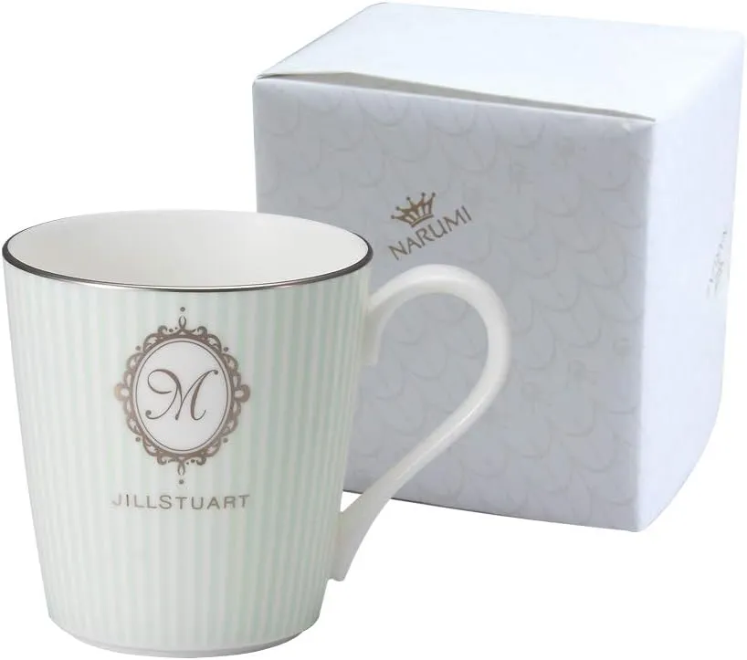 Narumi Jill STUART 51918-2773AZ Mug, Initial M, 9.8 fl oz (290 cc), Green, Striped, Stylish, Cute, Wedding Gift, Gift, Made in Japan, Gift Box Included, Wrapped