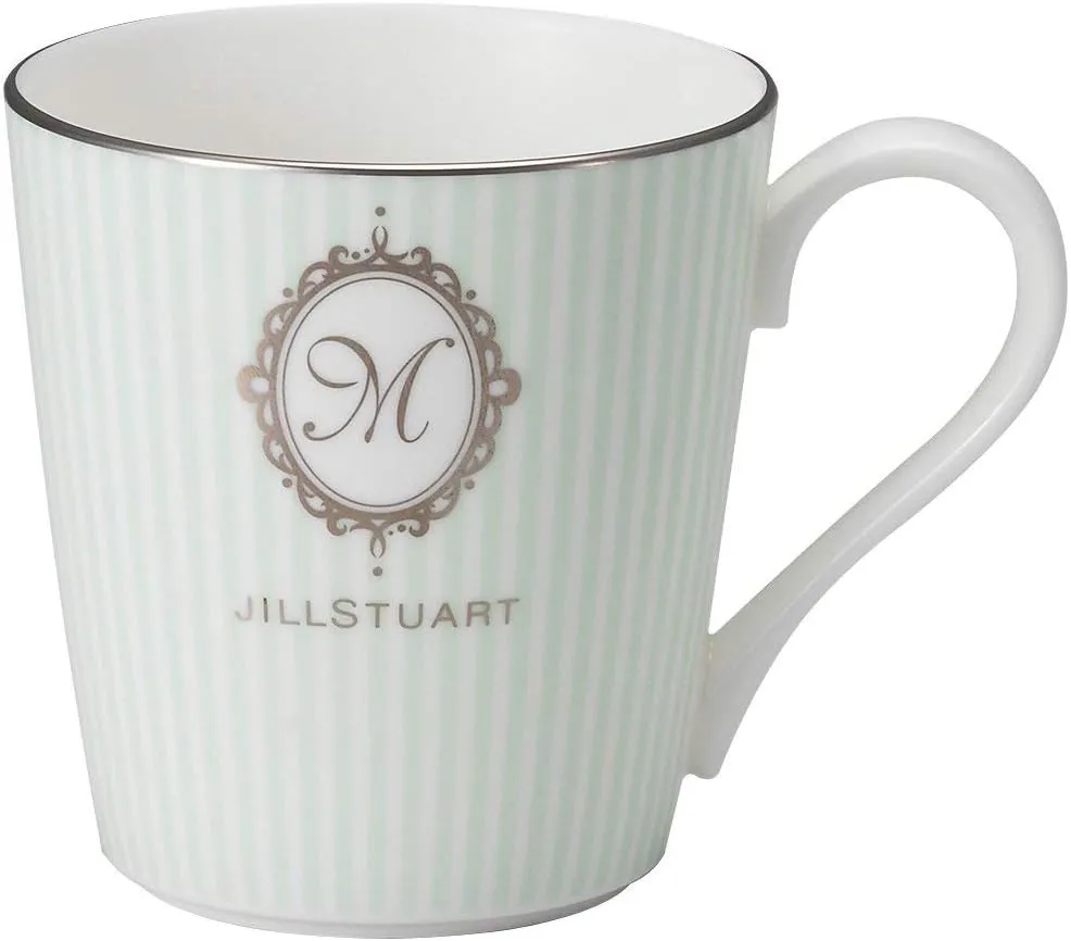 Narumi Jill STUART 51918-2773AZ Mug, Initial M, 9.8 fl oz (290 cc), Green, Striped, Stylish, Cute, Wedding Gift, Gift, Made in Japan, Gift Box Included, Wrapped