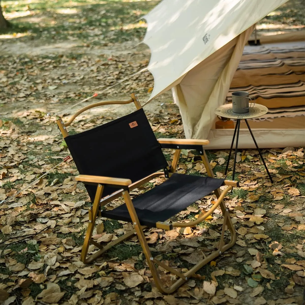 Naturehike Folding Camping Chair, Ultralight Aluminum Outdoor Beach Chair with Solid Wood Armrest, Portable Collapsible Fishing Chair for Hiking Lawn Picnic