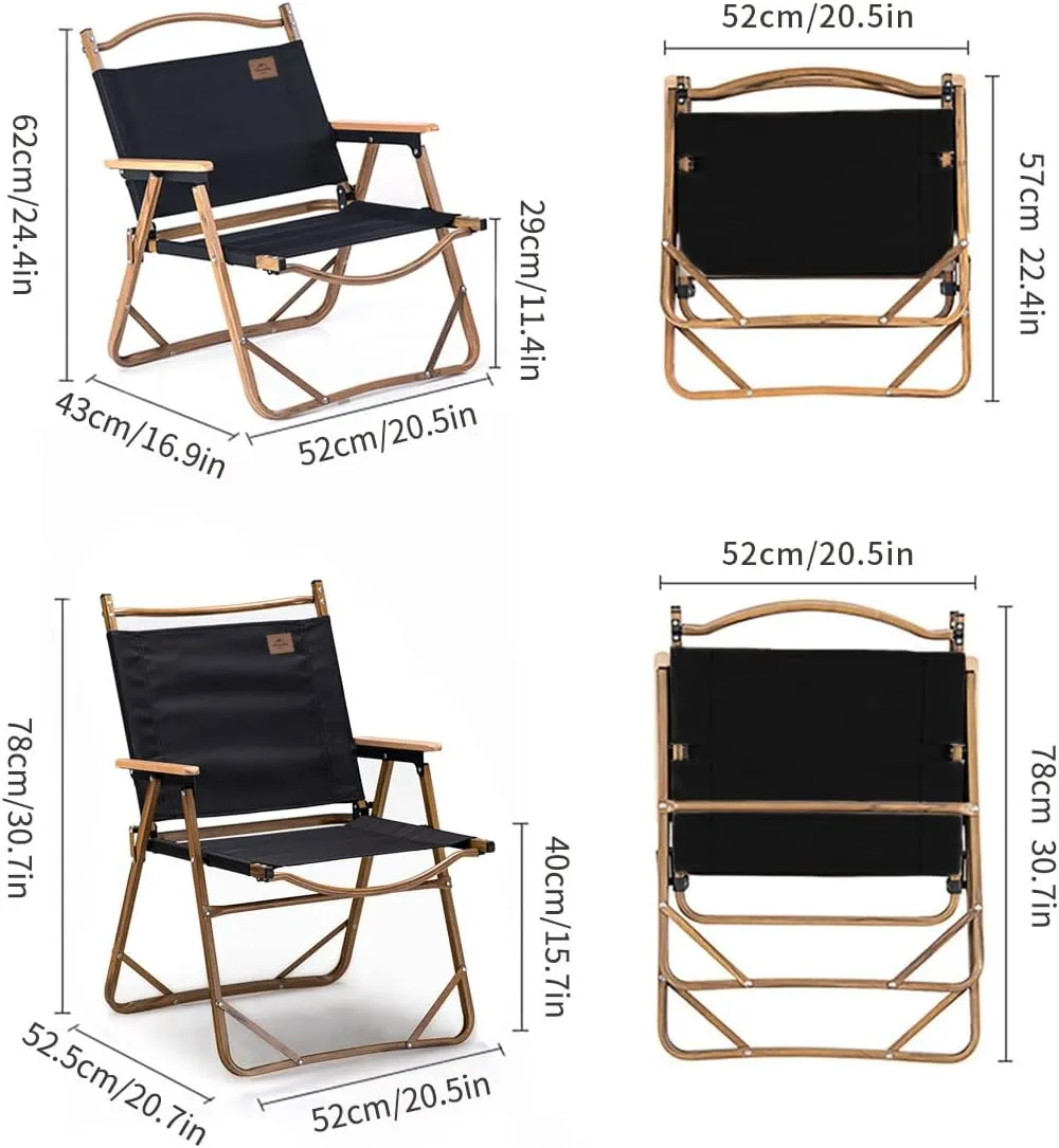 Naturehike Folding Camping Chair, Ultralight Aluminum Outdoor Beach Chair with Solid Wood Armrest, Portable Collapsible Fishing Chair for Hiking Lawn Picnic