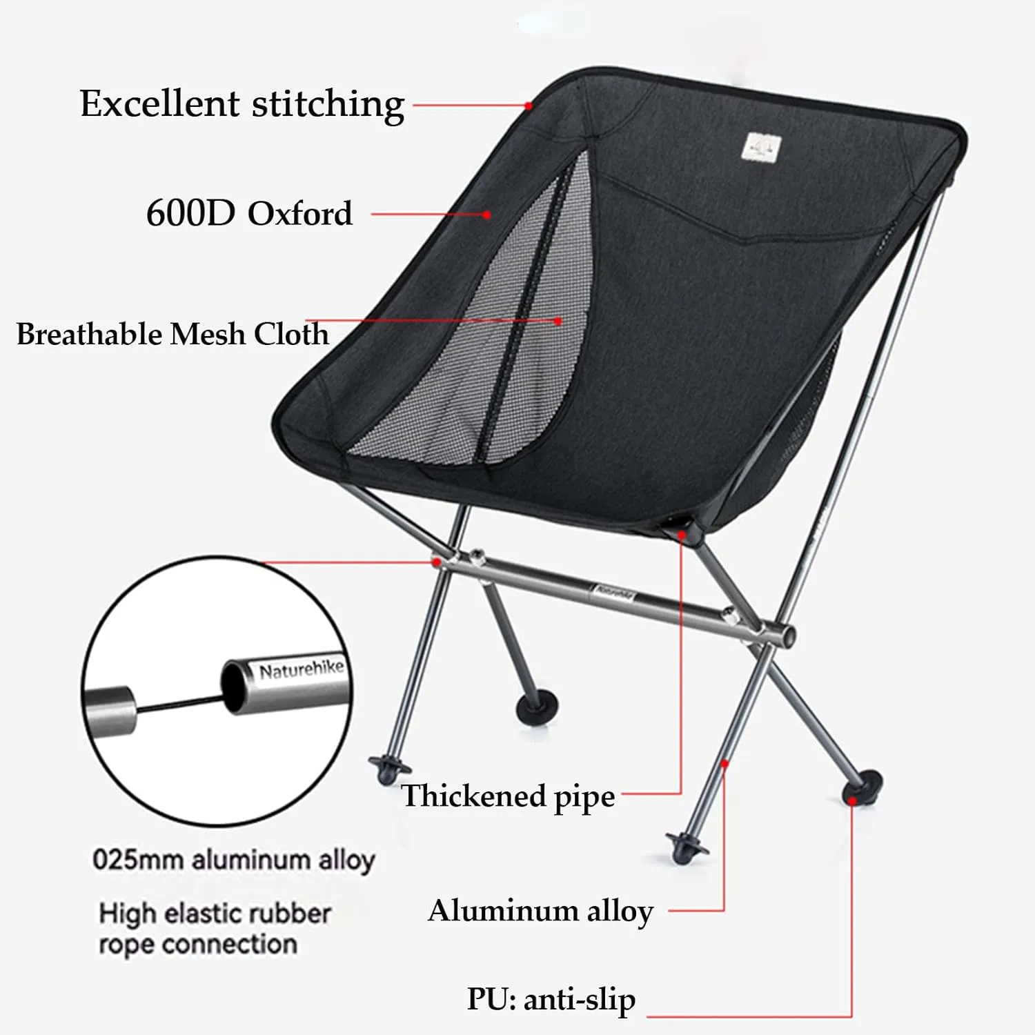 Naturehike Ultra-Light Camping Chair, Portable Folding Backpacking Chair, Compact Camping Chair with Carry Bag for Outdoor Camp Hiking Backpack Beach Travel (Black)
