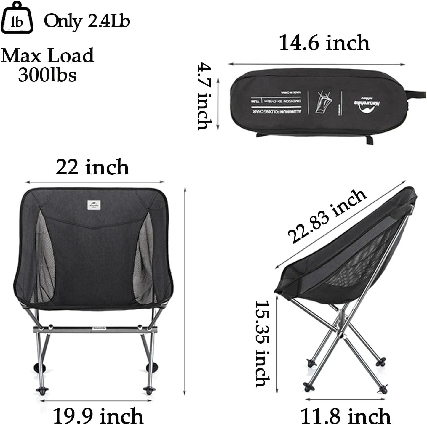 Naturehike Ultra-Light Camping Chair, Portable Folding Backpacking Chair, Compact Camping Chair with Carry Bag for Outdoor Camp Hiking Backpack Beach Travel (Black)