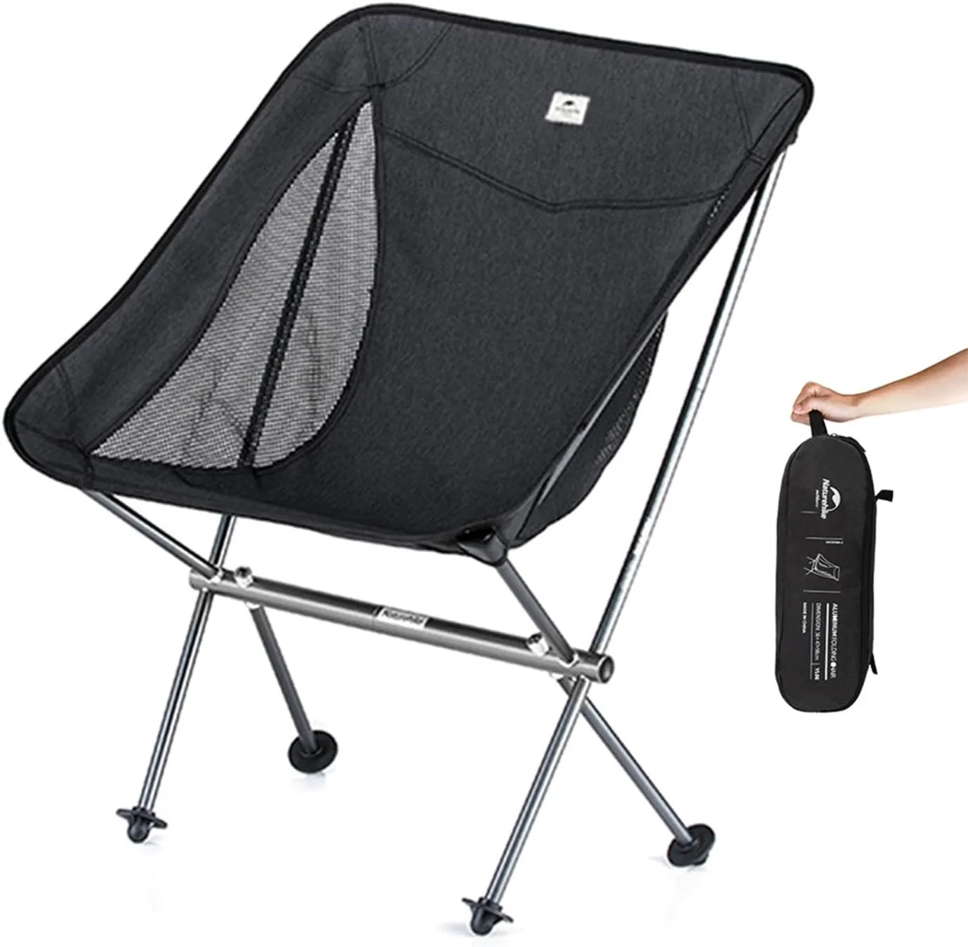 Naturehike Ultra-Light Camping Chair, Portable Folding Backpacking Chair, Compact Camping Chair with Carry Bag for Outdoor Camp Hiking Backpack Beach Travel (Black)