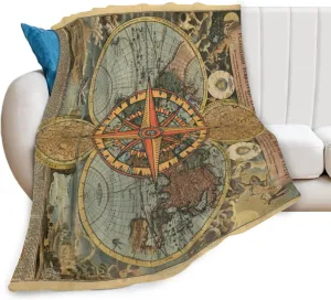 Nautical Old Map Vintage Compass Soft Throw Blanket All Season Microplush Thick Warm Blankets Tufted Fuzzy Flannel Throws Blanket for Bed Sofa Couch 60"x50"