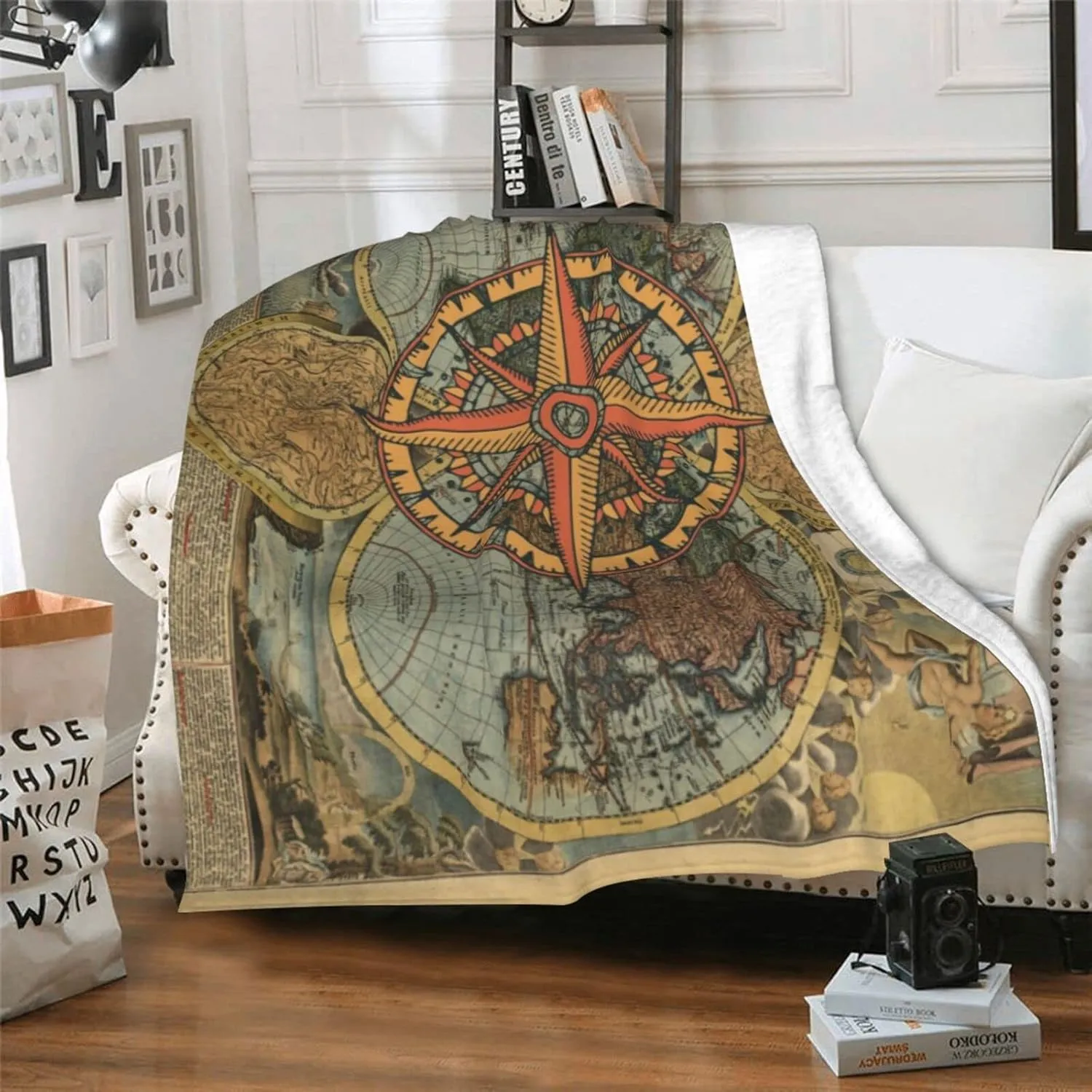 Nautical Old Map Vintage Compass Soft Throw Blanket All Season Microplush Thick Warm Blankets Tufted Fuzzy Flannel Throws Blanket for Bed Sofa Couch 60"x50"