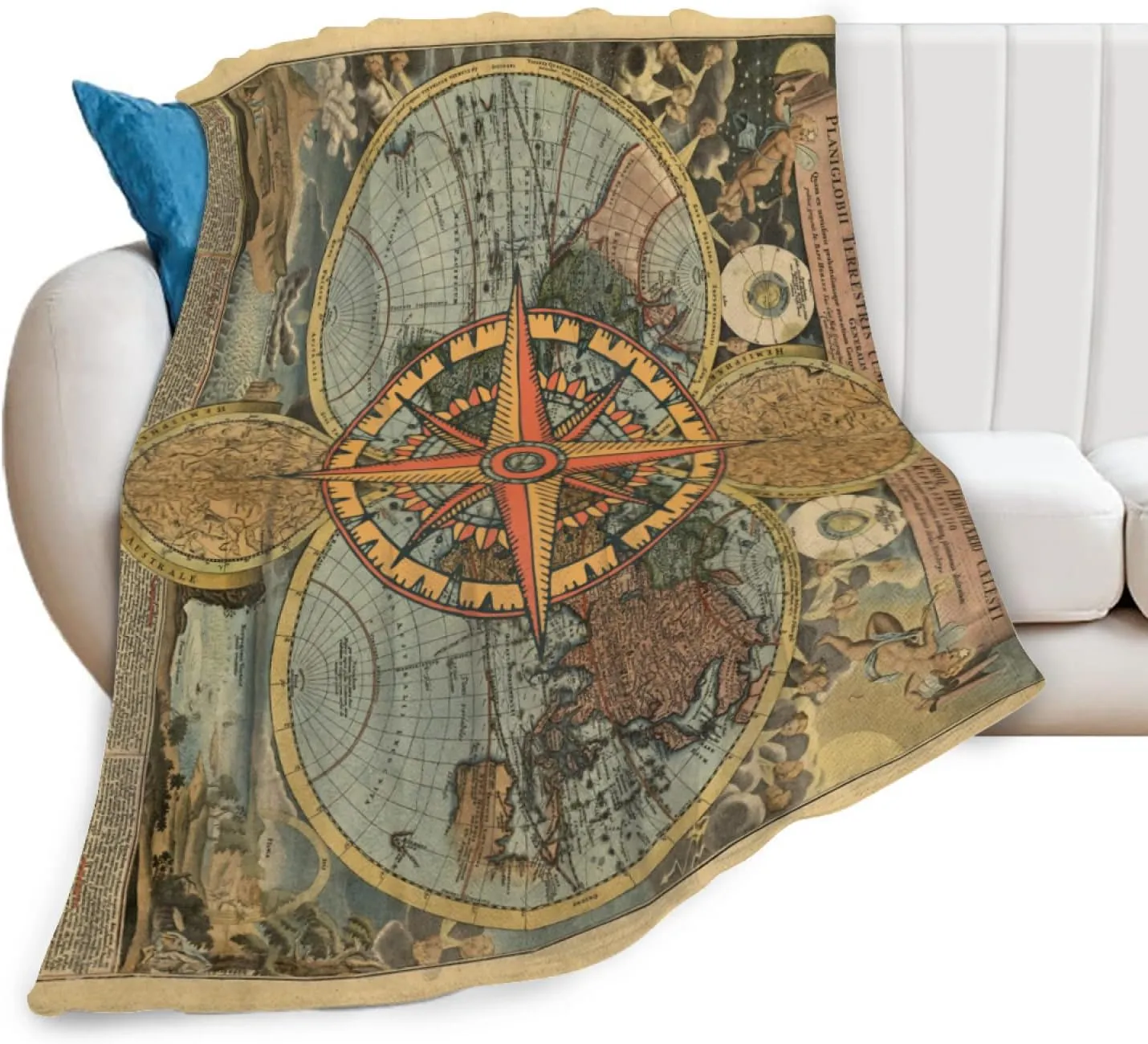 Nautical Old Map Vintage Compass Soft Throw Blanket All Season Microplush Thick Warm Blankets Tufted Fuzzy Flannel Throws Blanket for Bed Sofa Couch 60"x50"