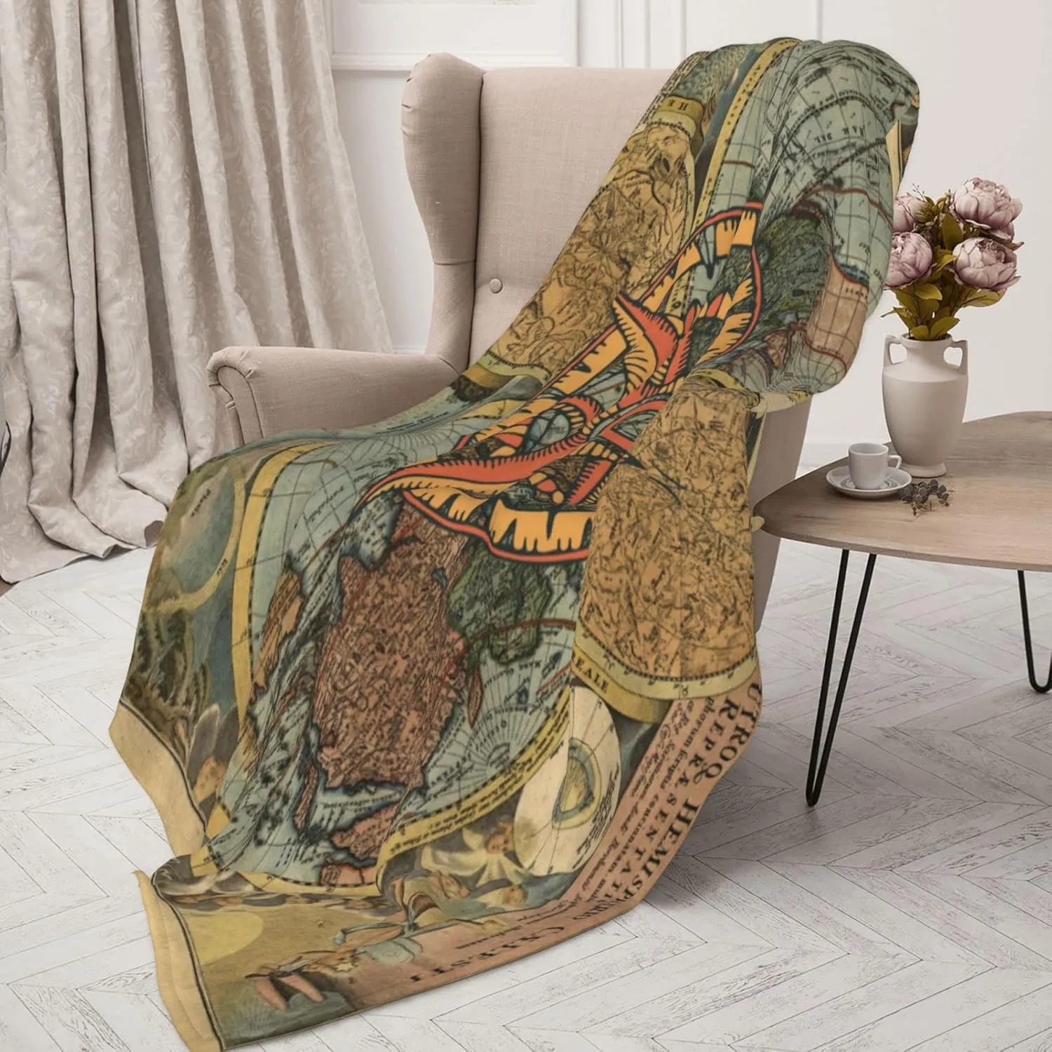 Nautical Old Map Vintage Compass Soft Throw Blanket All Season Microplush Thick Warm Blankets Tufted Fuzzy Flannel Throws Blanket for Bed Sofa Couch 60"x50"