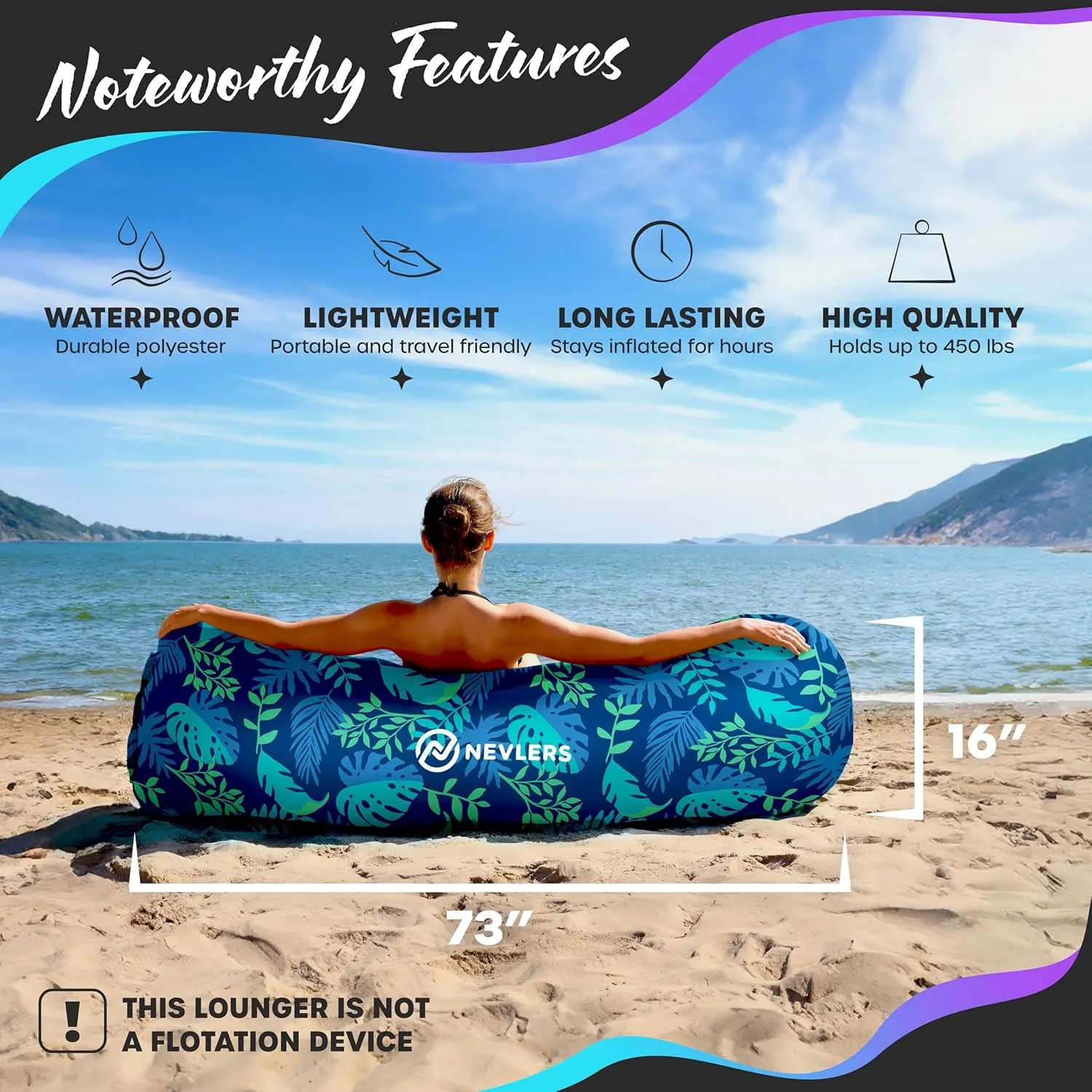 Nevlers 450Lbs Cap Air Sofa Inflatable Couch Palma | 210T Polyester Portable Hammock Inflatable Beach Chair | Inflatable Lounger Blow Up Couch for Camping, Hiking, Festivals, Beach, & Movie Nights