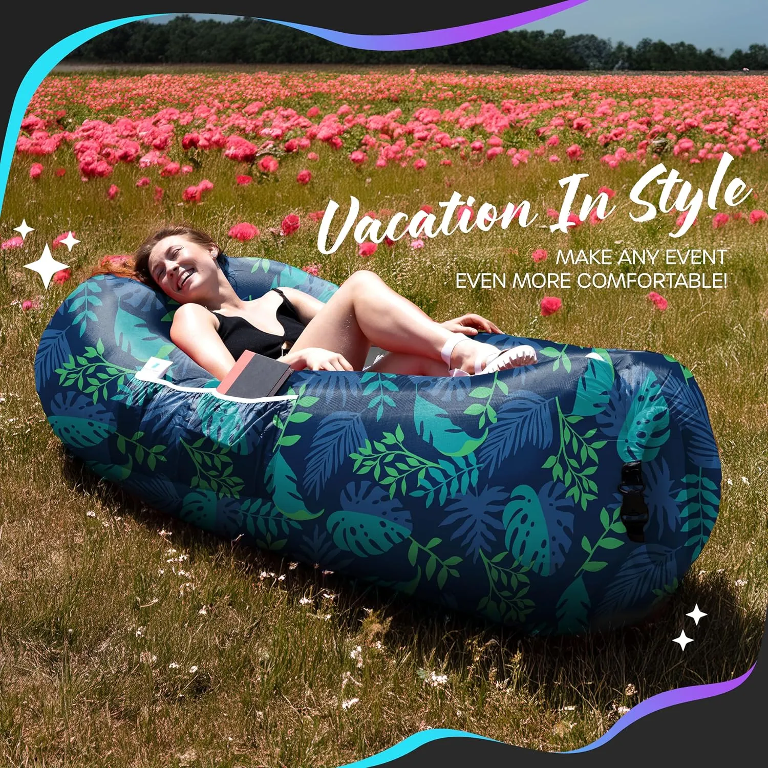 Nevlers 450Lbs Cap Air Sofa Inflatable Couch Palma | 210T Polyester Portable Hammock Inflatable Beach Chair | Inflatable Lounger Blow Up Couch for Camping, Hiking, Festivals, Beach, & Movie Nights