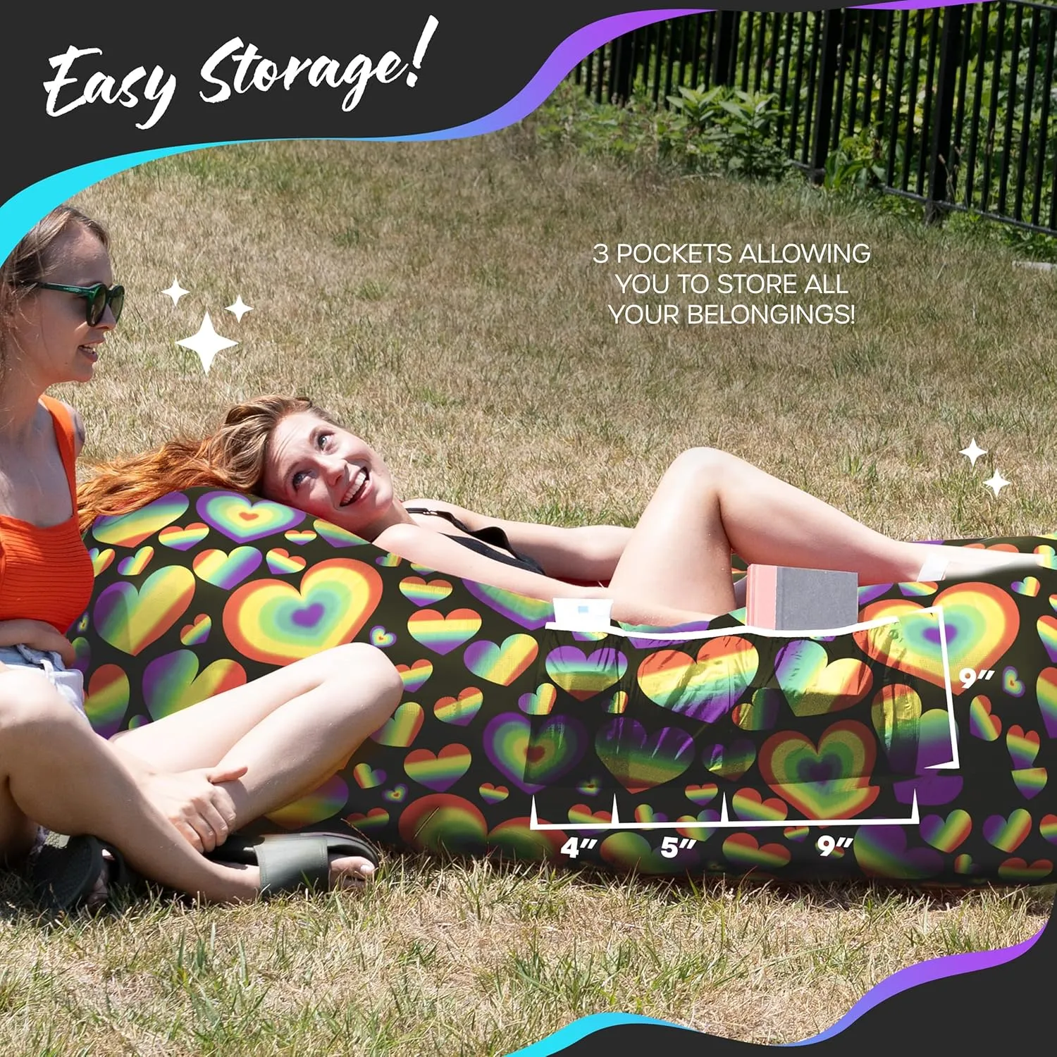 Nevlers Inflatable Lounger | 210T Polyester Inflatable Chair | No-Pump Blow Up Couch | Camping Couch Air Sofa Bed w/ 450 lbs. Cap., Pockets & Matching Bag | Use as Inflatable Couch for Adults & Kids