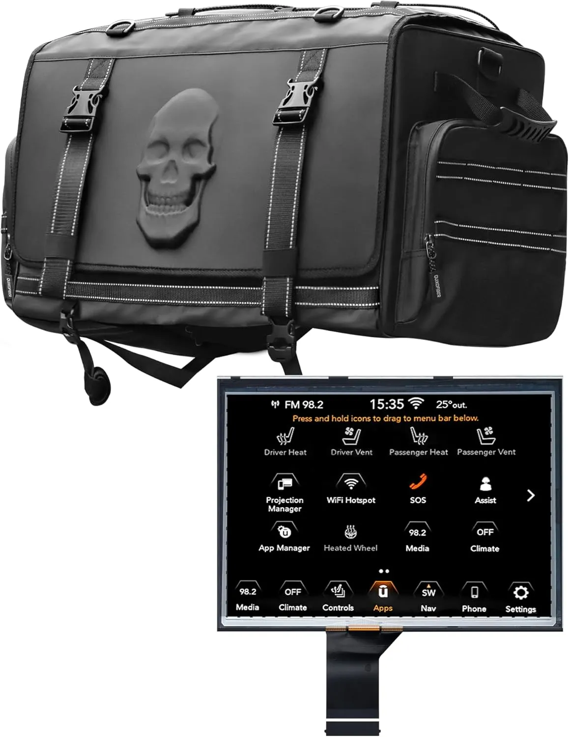 New 7" Uconnect Screen Replacement with 60L Travel Luggage Bag