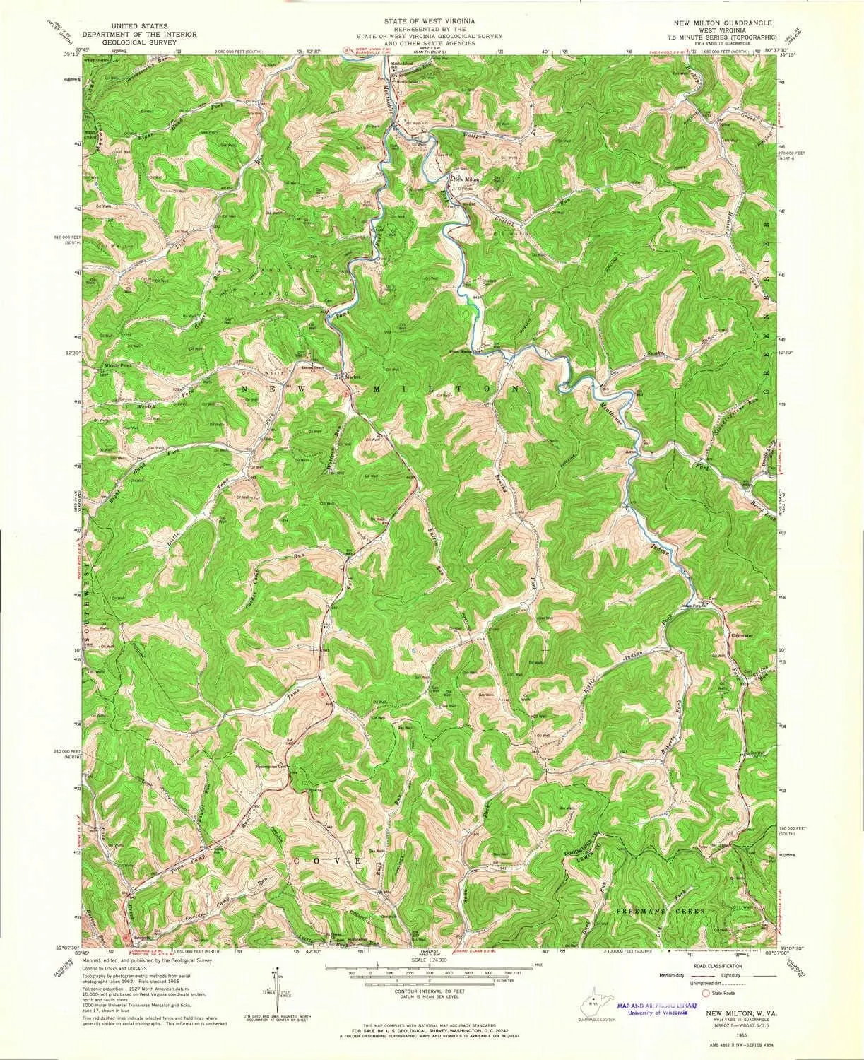 New Milton WV topo map, 1:24000 Scale, 7.5 X 7.5 Minute, Historical, 1965, Updated 1966, 27 x 22 in