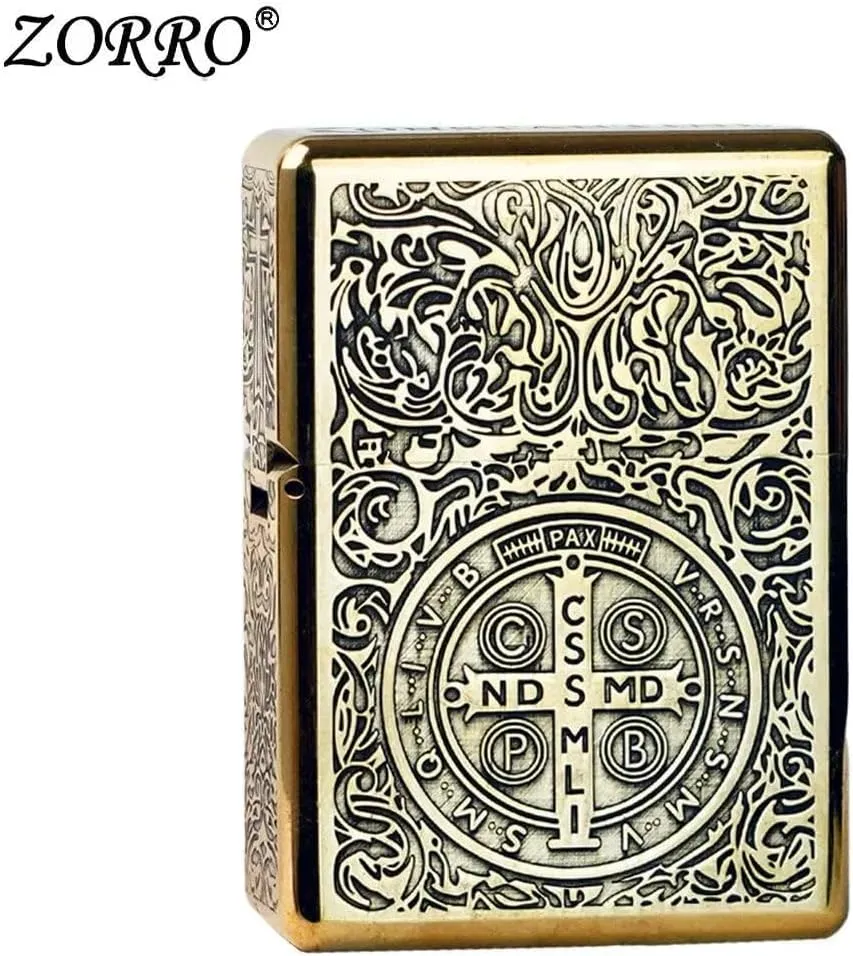New ZORRO 912S Retro Heavy Armor Brass Kerosene Lighter, High-End Titanium Windproof Design with 3/5 Hinge, Luxury Metal Gift for Men 912s Make Old