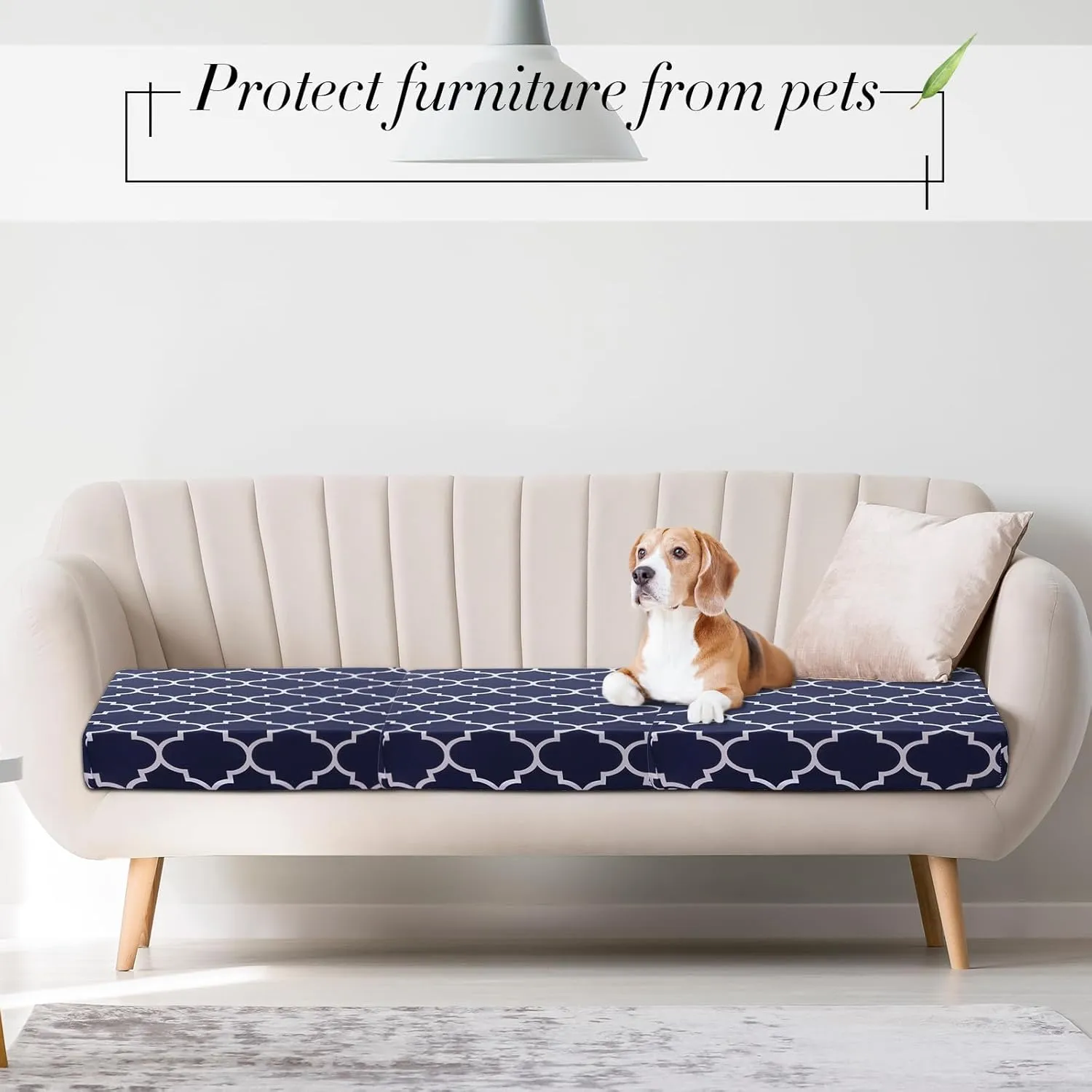 Newwiee 8 Pcs Patio Stretch Sofa Cushion Covers Stripe Outdoor Cushion Covers Replacement Patio Furniture Couch Slipcovers Chair Seat Soft Flexibility Protector(Navy Blue)