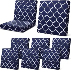 Newwiee 8 Pcs Patio Stretch Sofa Cushion Covers Stripe Outdoor Cushion Covers Replacement Patio Furniture Couch Slipcovers Chair Seat Soft Flexibility Protector(Navy Blue)