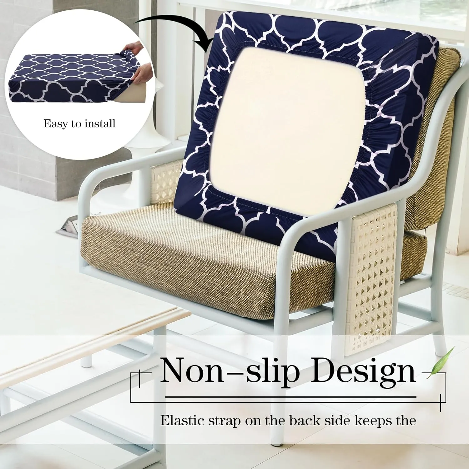 Newwiee 8 Pcs Patio Stretch Sofa Cushion Covers Stripe Outdoor Cushion Covers Replacement Patio Furniture Couch Slipcovers Chair Seat Soft Flexibility Protector(Navy Blue)
