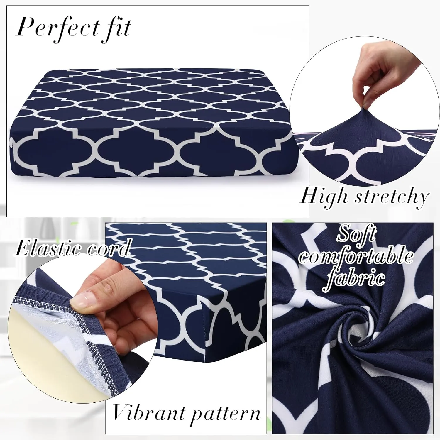 Newwiee 8 Pcs Patio Stretch Sofa Cushion Covers Stripe Outdoor Cushion Covers Replacement Patio Furniture Couch Slipcovers Chair Seat Soft Flexibility Protector(Navy Blue)