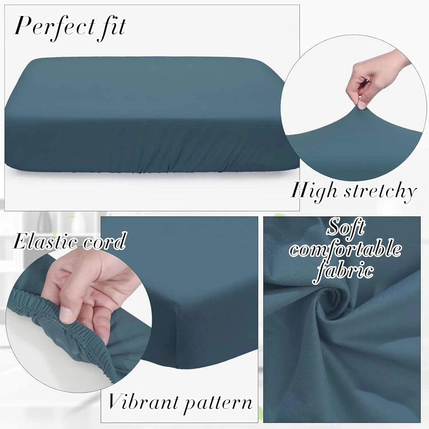 Newwiee 8Pcs Patio Cushion Covers Stretch Outdoor Cushion Cover Replacement for Patio Furniture Sofa Couch Slipcovers, Soft Flexibility Washable Furniture Protector(Waterproof Pure,Gray Blue)