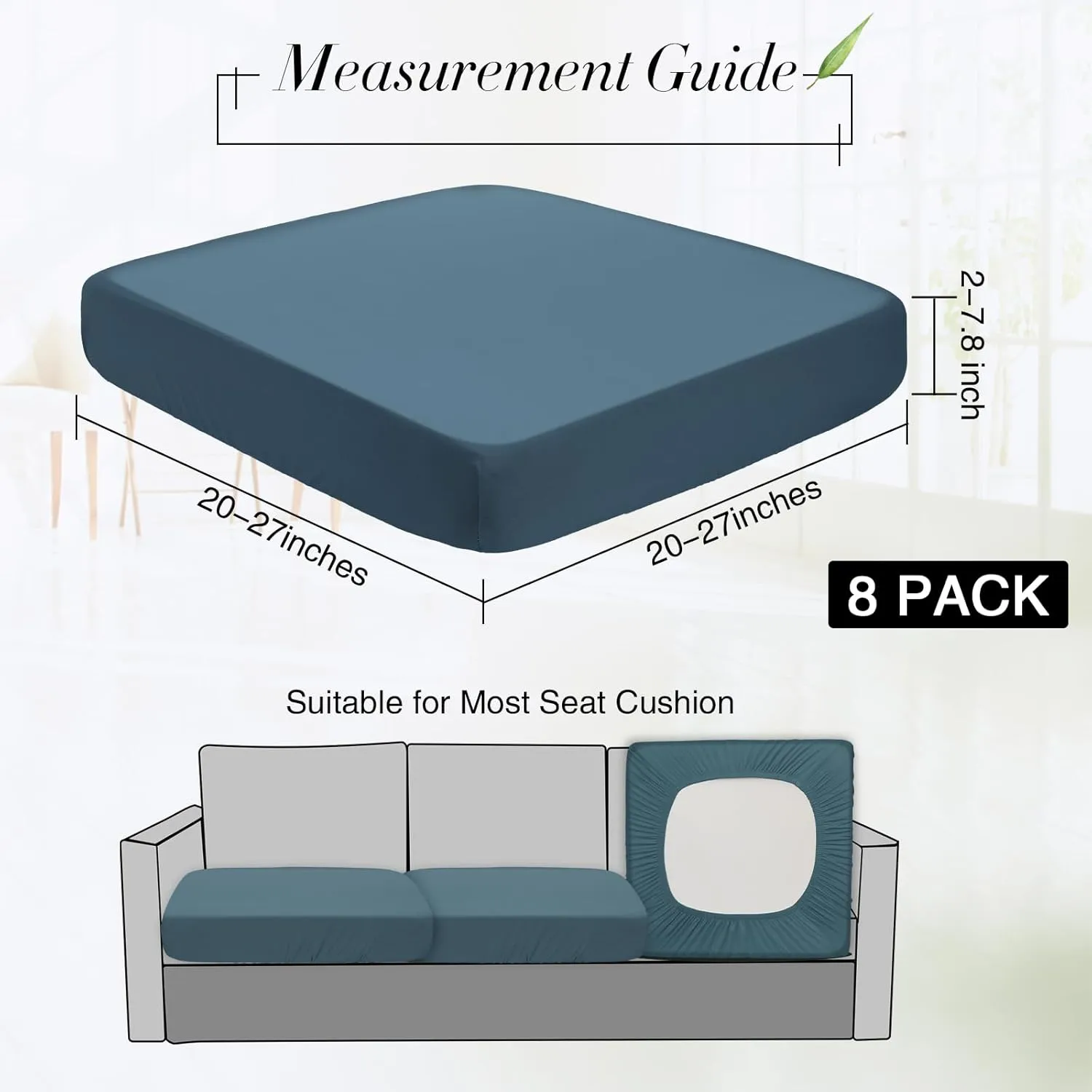 Newwiee 8Pcs Patio Cushion Covers Stretch Outdoor Cushion Cover Replacement for Patio Furniture Sofa Couch Slipcovers, Soft Flexibility Washable Furniture Protector(Waterproof Pure,Gray Blue)