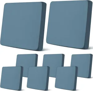 Newwiee 8Pcs Patio Cushion Covers Stretch Outdoor Cushion Cover Replacement for Patio Furniture Sofa Couch Slipcovers, Soft Flexibility Washable Furniture Protector(Waterproof Pure,Gray Blue)
