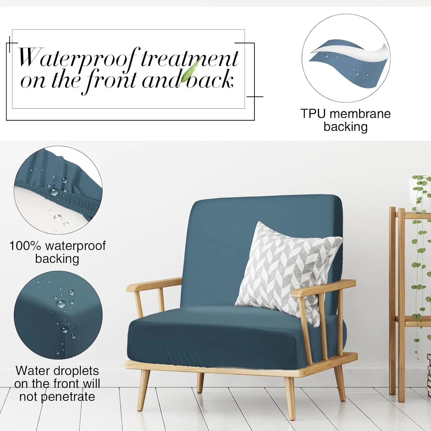 Newwiee 8Pcs Patio Cushion Covers Stretch Outdoor Cushion Cover Replacement for Patio Furniture Sofa Couch Slipcovers, Soft Flexibility Washable Furniture Protector(Waterproof Pure,Gray Blue)