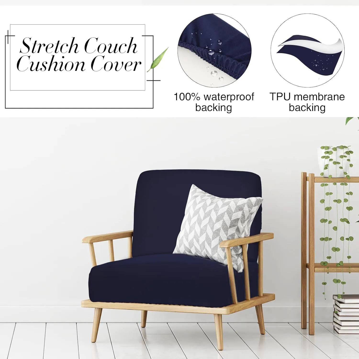 Newwiee 8Pcs Patio Cushion Covers Stretch Outdoor Cushion Cover Replacement for Patio Furniture Sofa Couch Slipcovers, Soft Flexibility Washable Furniture Protector(Waterproof Pure,Navy)