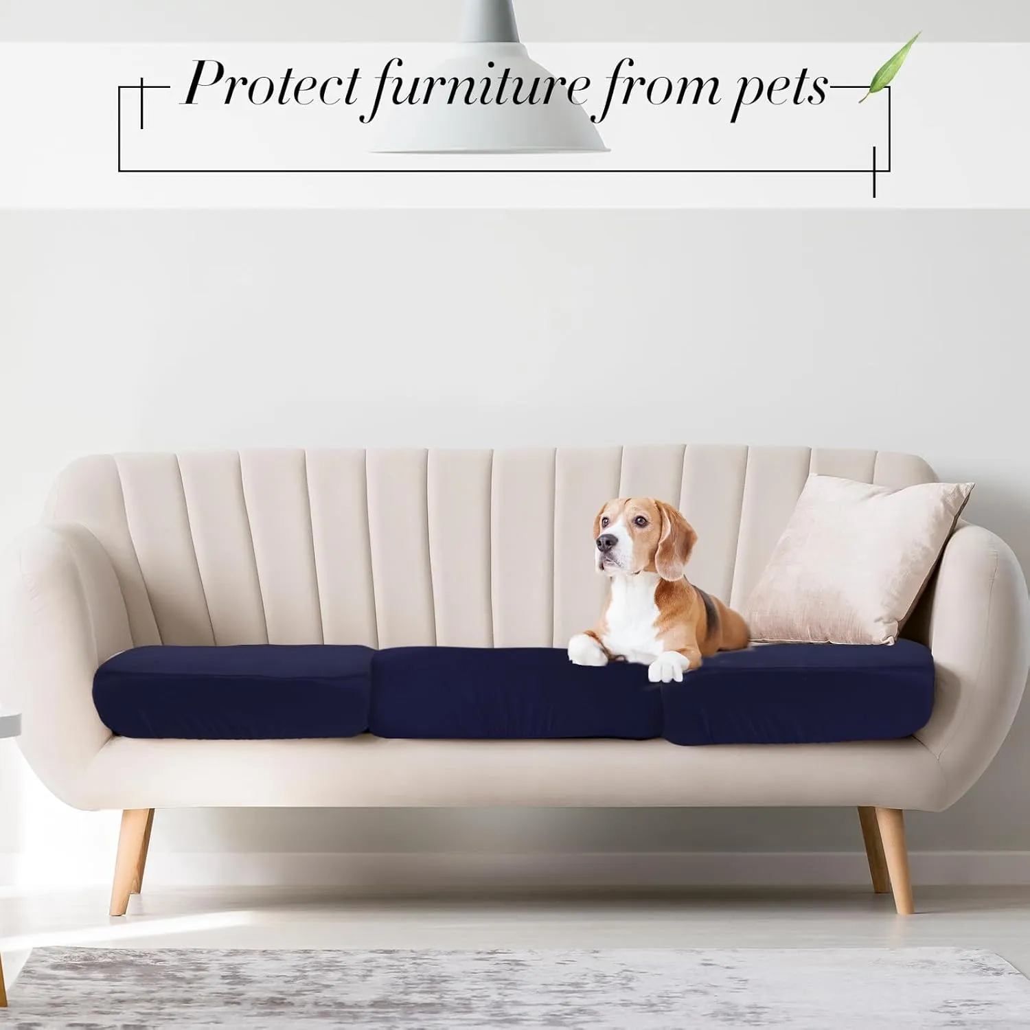 Newwiee 8Pcs Patio Cushion Covers Stretch Outdoor Cushion Cover Replacement for Patio Furniture Sofa Couch Slipcovers, Soft Flexibility Washable Furniture Protector(Waterproof Pure,Navy)