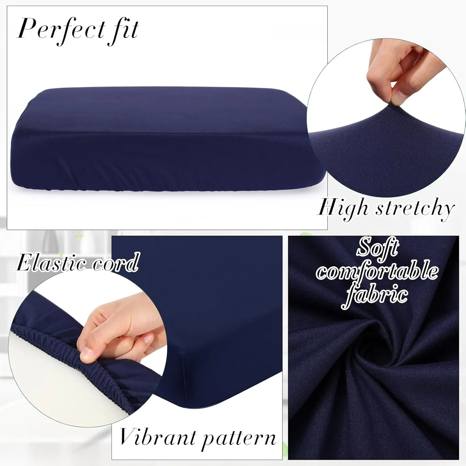 Newwiee 8Pcs Patio Cushion Covers Stretch Outdoor Cushion Cover Replacement for Patio Furniture Sofa Couch Slipcovers, Soft Flexibility Washable Furniture Protector(Waterproof Pure,Navy)