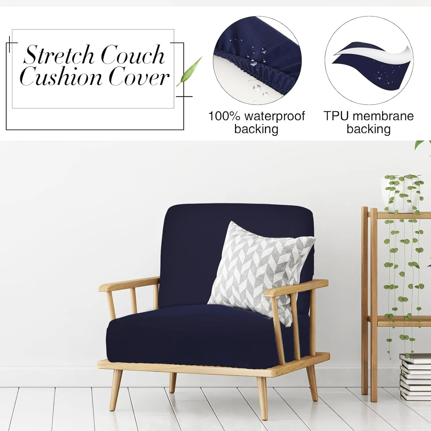 Newwiee 8Pcs Patio Cushion Covers Stretch Outdoor Cushion Cover Replacement for Patio Furniture Sofa Couch Slipcovers, Soft Flexibility Washable Furniture Protector(Waterproof Pure,Navy)