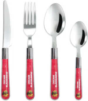 NHL Flatware Set - 16-Piece Set - Stainless Steel Kitchen Cutlery Set - Tableware Utensils Include Forks/Knives/Spoons/Teaspoons - Durable & Dishwasher Safe - Ideal Gift for The Loyal Sports Fan