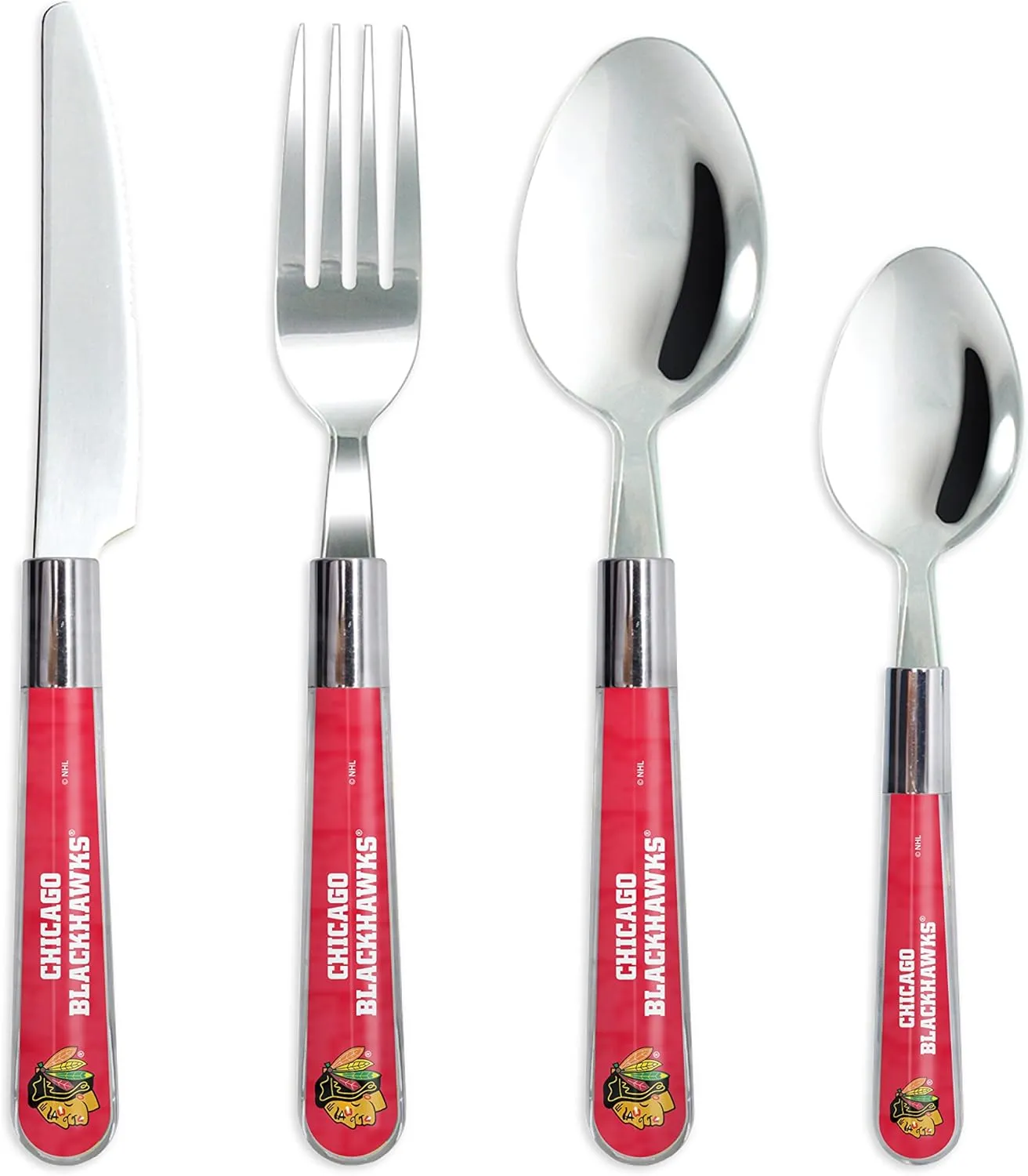 NHL Flatware Set - 16-Piece Set - Stainless Steel Kitchen Cutlery Set - Tableware Utensils Include Forks/Knives/Spoons/Teaspoons - Durable & Dishwasher Safe - Ideal Gift for The Loyal Sports Fan