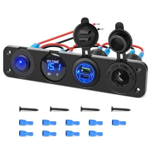 Nilight 4 in 1 ON/Off Charger Socket Panel PD Type C and QC 3.0 USB Power Outlet LED Voltmeter Cigarette Lighter Rocker Toggle Switches for Truck Car Boats RV
