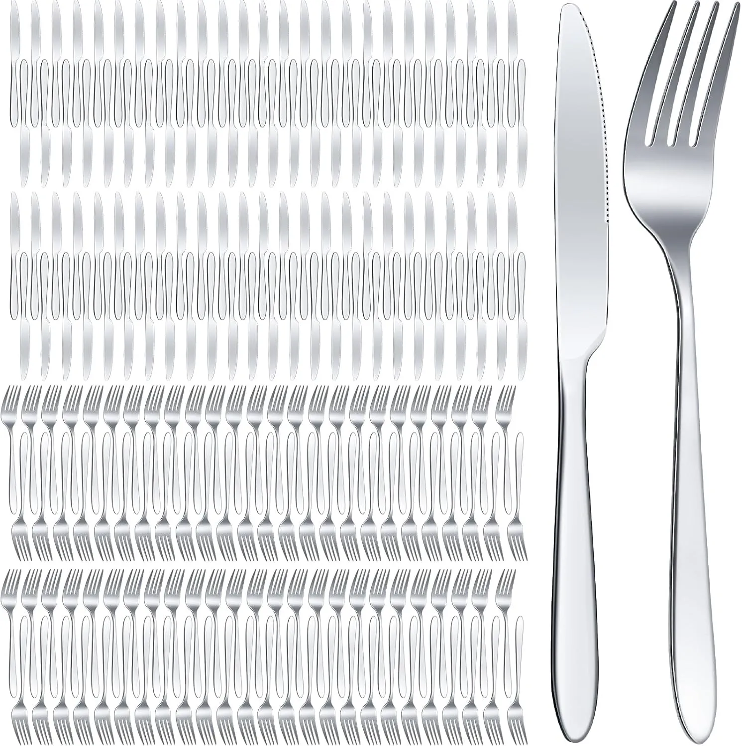 Nuenen 200 Pcs Forks and Knives Stainless Steel Silverware Set Include 100 Dinner Forks and 100 Knives Flatware tableware Cutlery Set for Home Restaurant, Mirror Polished, Dishwasher Safe