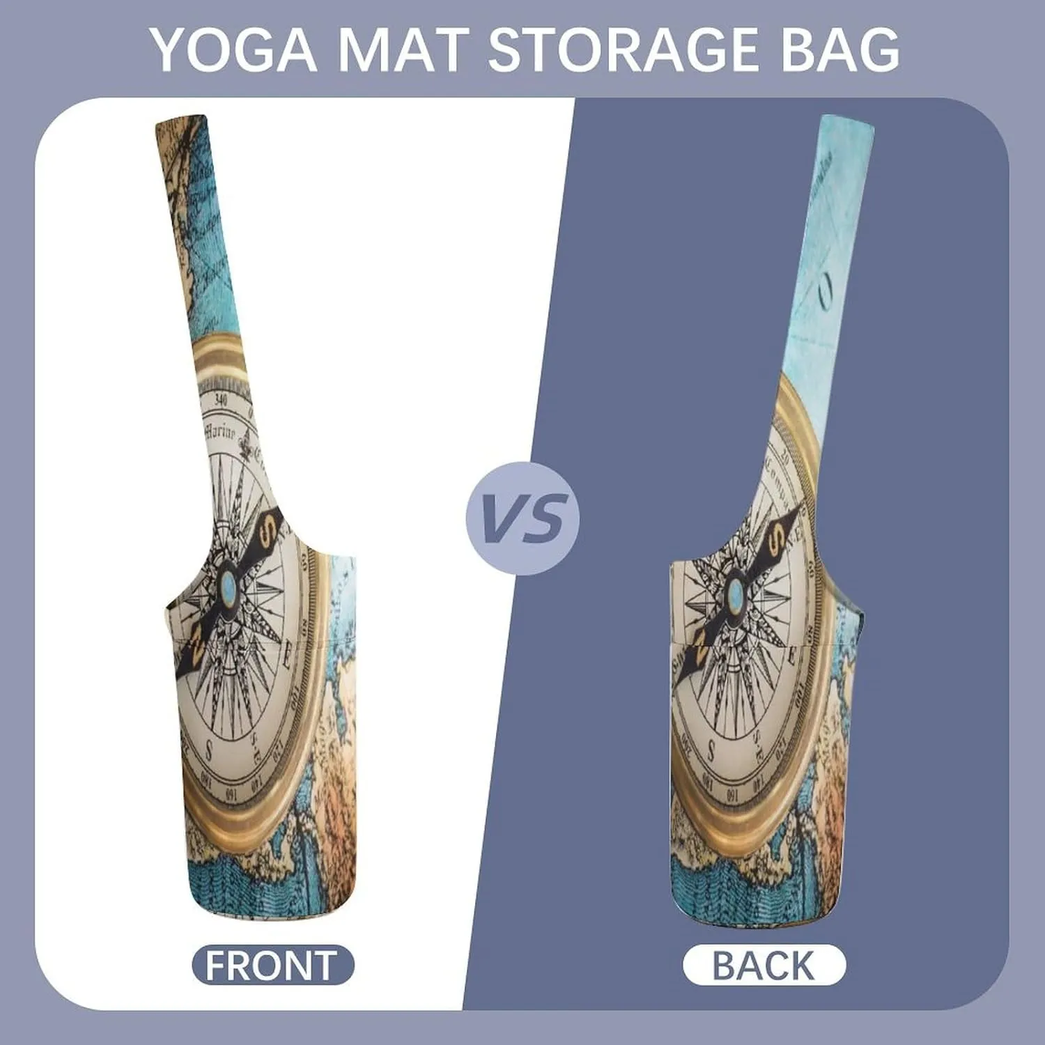 Nugier Yoga Mat Bag, Soft Canvas Storage Bag Fashion Mat Bag Pocket Shoulder Strap Clothes Dorm Organizer Print Old Retro Compass on Old Map Travel Geography Navigation