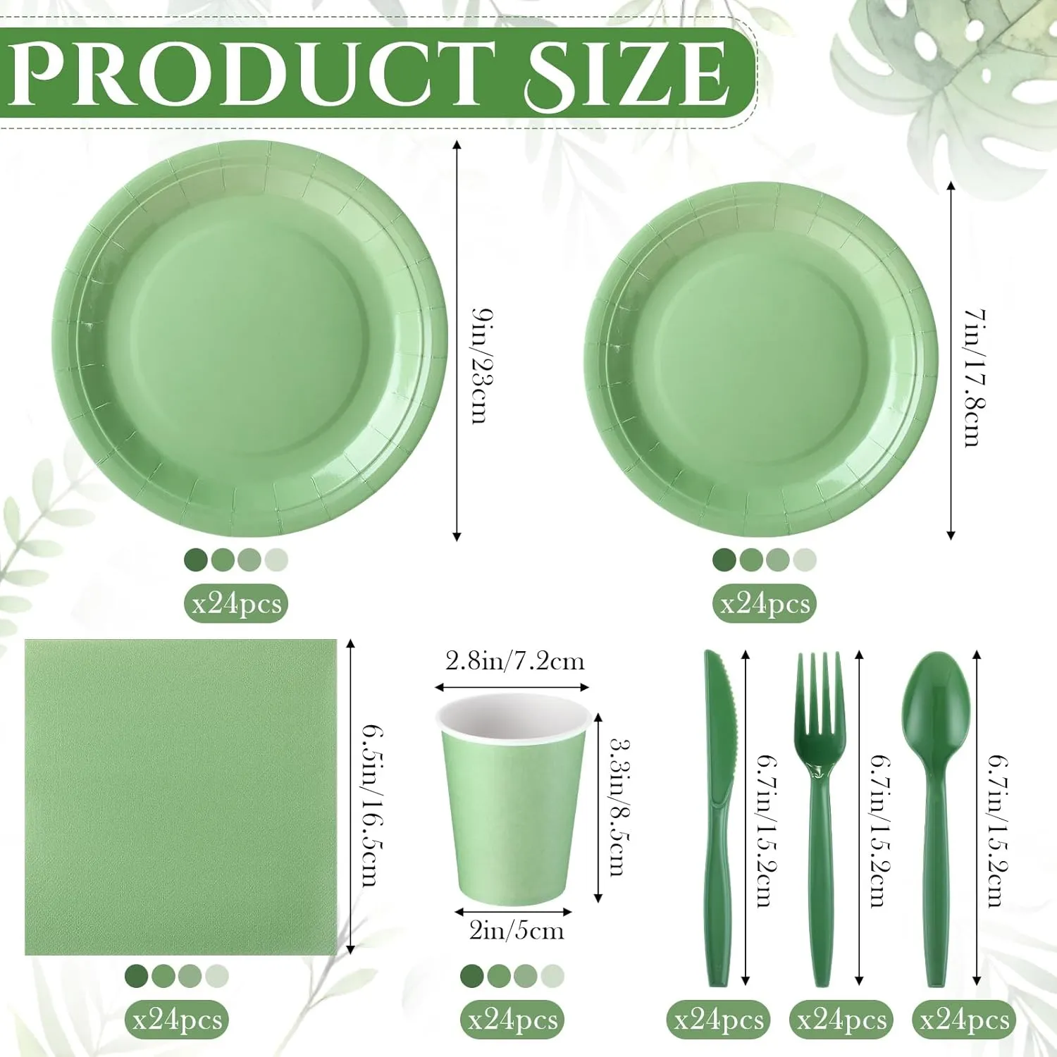 Nuogo 336 Pcs Tableware Set Plates and Napkins Party Supplies Disposable Paper Plates Napkins Cup Fork Knives Spoon for Baby Shower Birthday Wedding Dessert (Gradient Green)